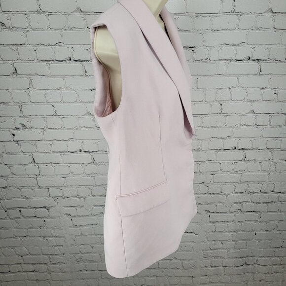 Zara Pale Pastel Pink Buttoned Lined Collared Blazer Vest Jacket Size Medium M - Picture 15 of 16